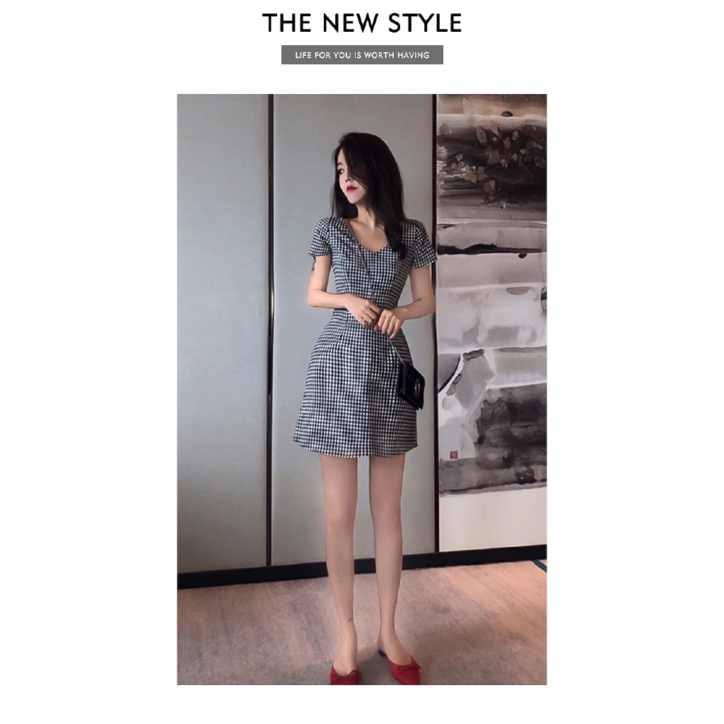 SUXI Đầm nữ đơn giản cổ điển thời trang phong cách Hàn Quốc