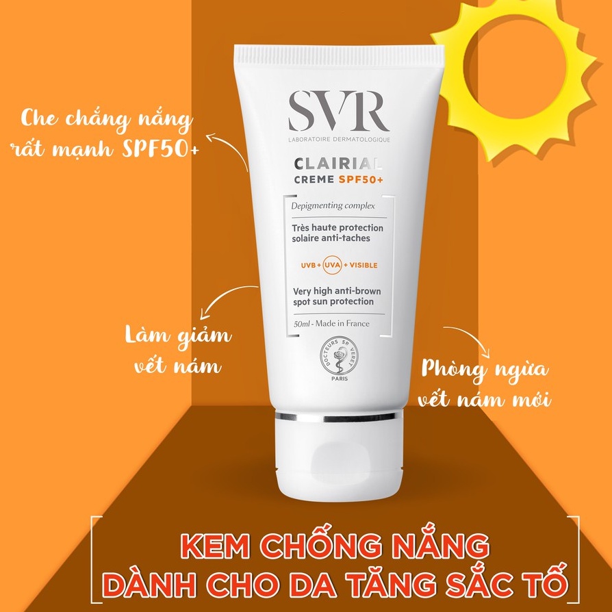 Kem chống nắng và làm mờ nám SPF 50 SVR CLAIRIAL Creme SPF50+ 50ml