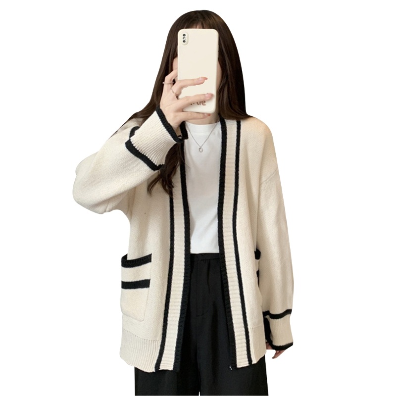 Áo Khoác Cardigan Dệt Kim Tay Dài Dáng Rộng Họa Tiết Kẻ Sọc Thời Trang Mùa Thu Phong Cách Hàn Quốc Cho Nữ