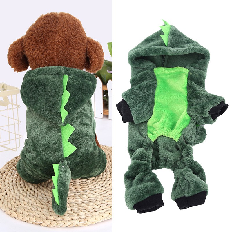 Áo khoác hoodie hình khủng long từ cotton mềm mại giữ ấm dành cho cún Chihuahua
