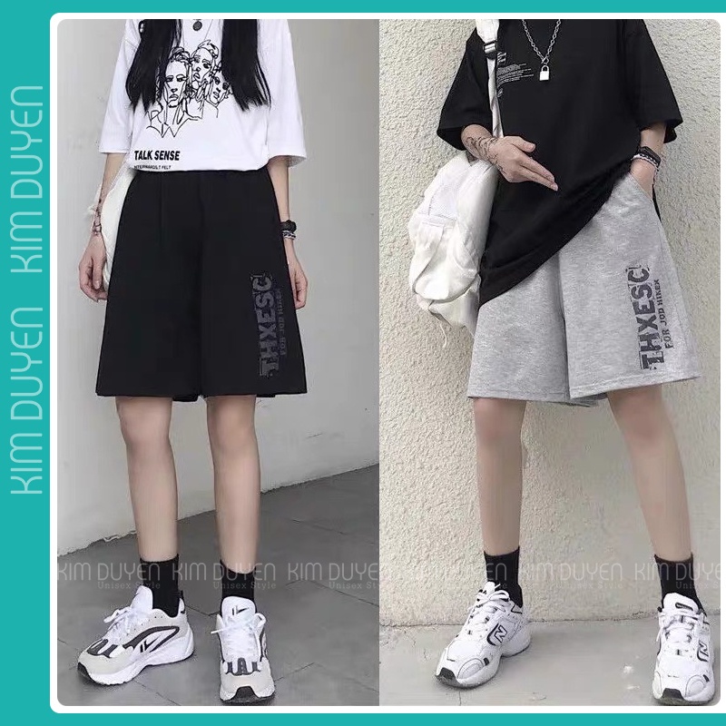 Quần Đùi In Chữ THXESC Quần Lửng Basic Cạp Chun Co Giãn Phong Cách Unisex Ullzang Hàn Quốc