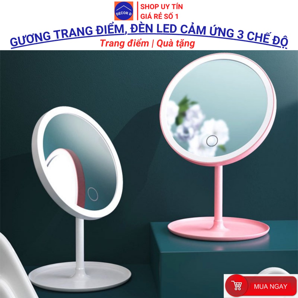 Gương để bàn trang điểm Hàn Quốc phấn mirror đèn Led decor phòng xinh xắn dễ thương