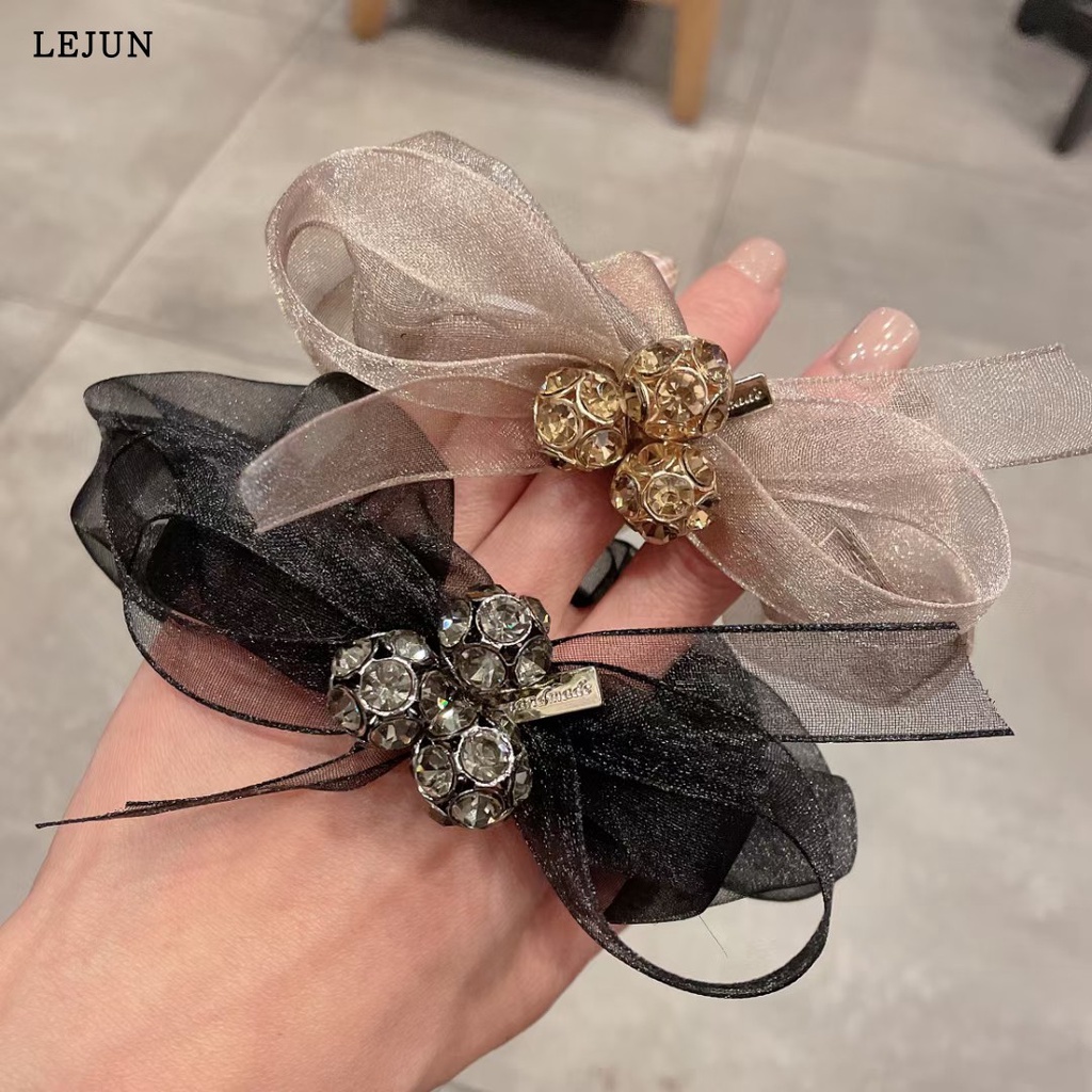 Dây Buộc Tóc Cao Su Co Giãn Phối Nơ Đính Đá Phong Cách Hàn Quốc Cho Nữ