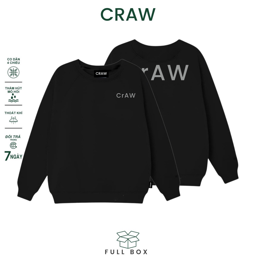 Áo Sweater CRAW vải nỉ thu đông co dãn dày dặn mềm mịn form rộng phong cách Unisex - 0101