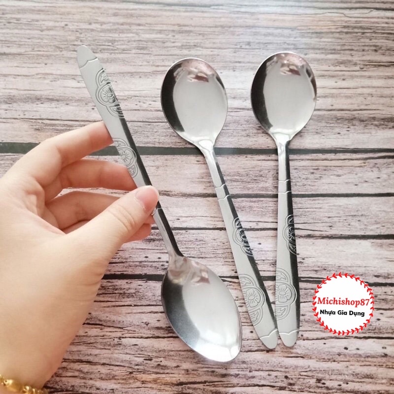 [Cỡ To] Thìa Ăn Cơm Inox Cán Hoa Cao Cấp, Thìa Súp Loại Đẹp