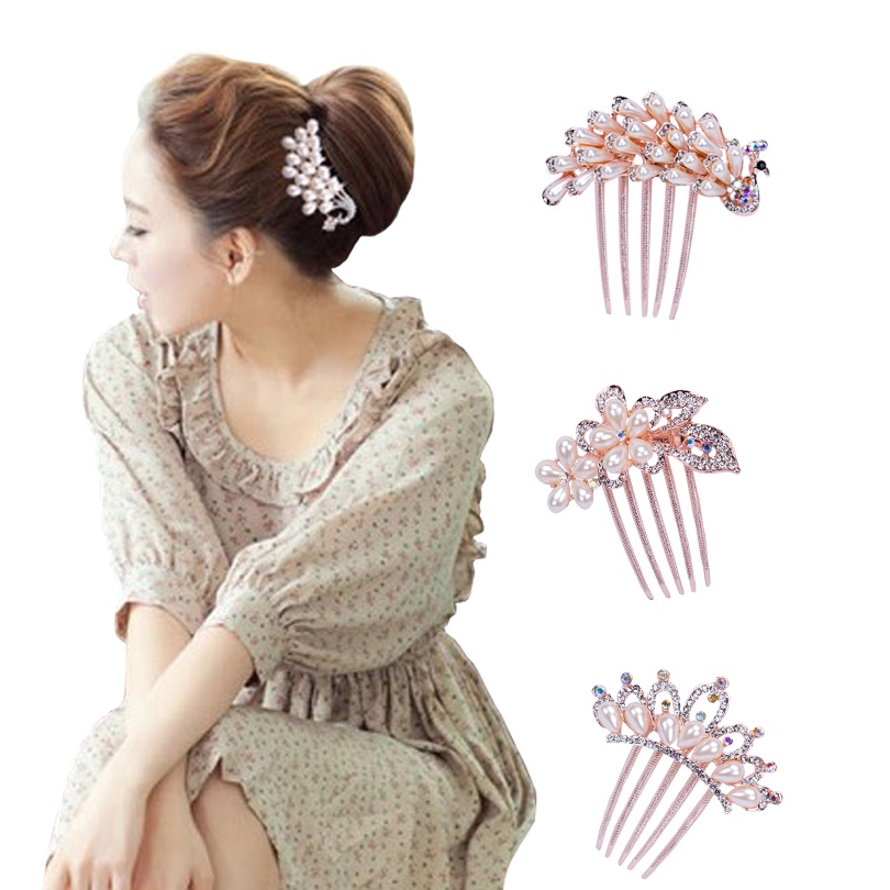 Kẹp tóc HAIMEIKANG hình hoa đính đá và ngọc trai nhân tạo thời trang cho nữ