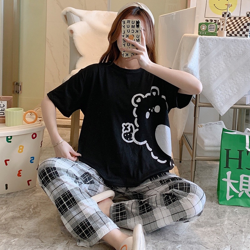 Đồ ngủ nữ bigsize TOZZO quần dài mặc ở nhà mùa hè dễ thương cute chất thun cotton BCD03