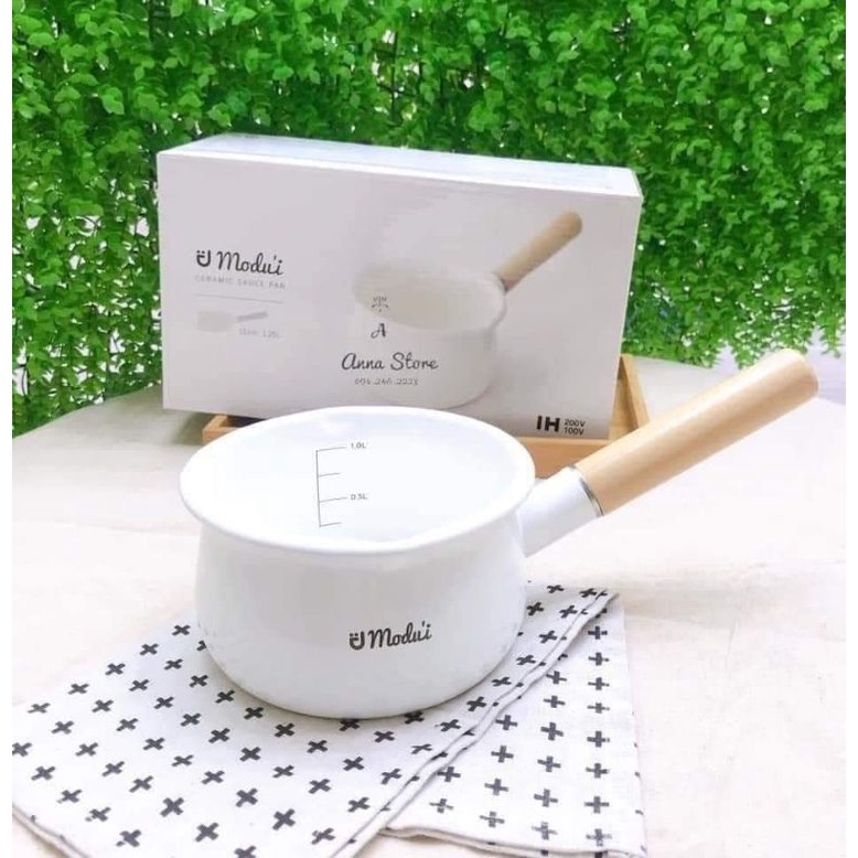 [Tặng thìa khuấy bột Silicon] - Nồi sứ nấu bột cháo Modui Hàn Quốc chất liệu thép tráng men sứ chống dính cho bé ăn dặm
