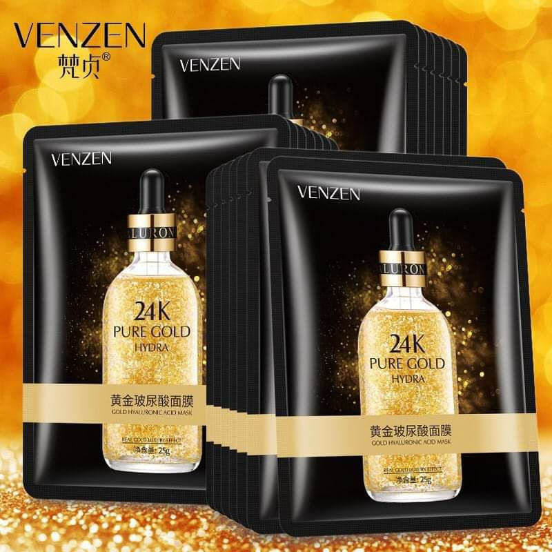 Mặt nạ vàng 24k collagen trắng da ngừa lão hóa Pure Gold Venzen Zozu (10 miếng)