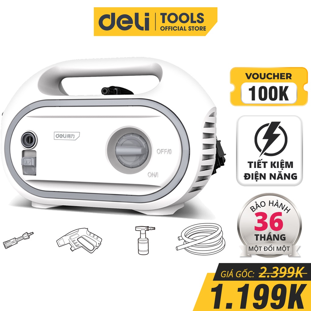 Máy Xịt Rửa Xe Mini Deli Áp Lực Cao - BH 36 Tháng - Tiết Kiệm Điện Năng, Phun Rửa Đa Năng - Nhỏ Gọn,Tiện Lợi Mã DL882201