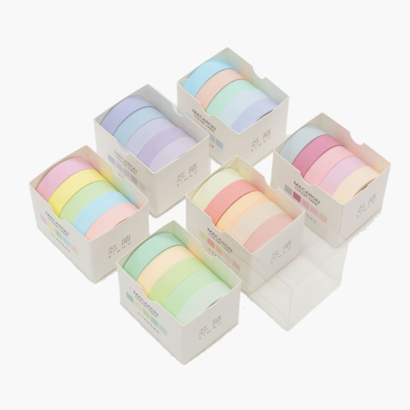 [Mã LIFEBOOK2 giảm 10% đơn 0Đ] Hộp 5 cuộn washi tape màu sắc macaron