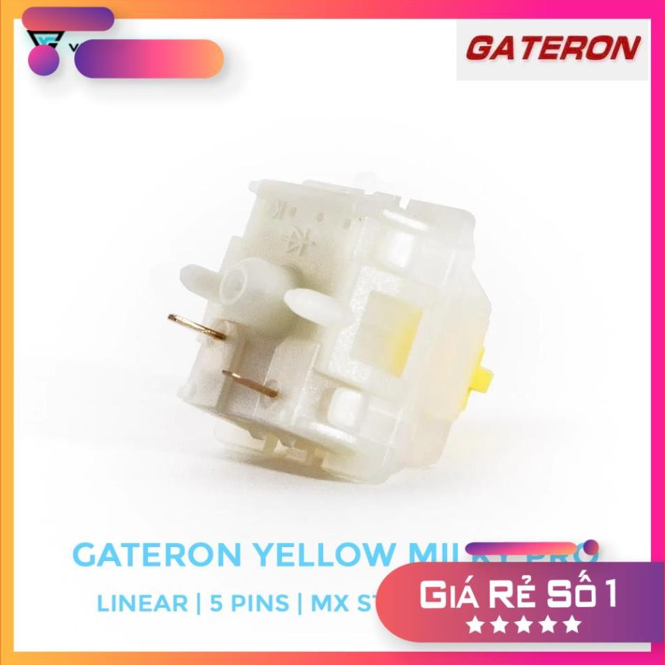 Công tắc bàn phím Switch Gateron Milky Yellow Pro 5 pins Prelube bao mượt