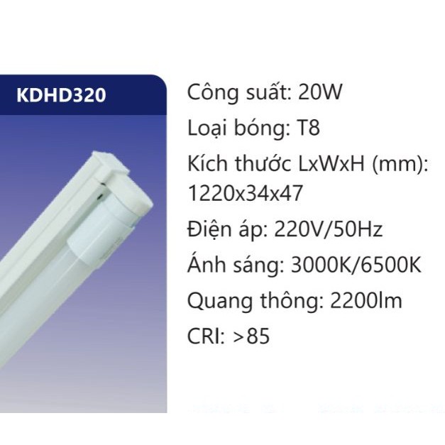 Bộ Máng Đèn Led Nhựa Nano 0.6M, 1M2 Batten T8 DUHAL KDHD320