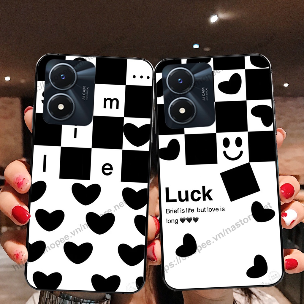 Ốp lưng Vivo Y01 - Vivo Y02S trái tim họa tiết caro, mikey họa tiết beabrick kaws cute