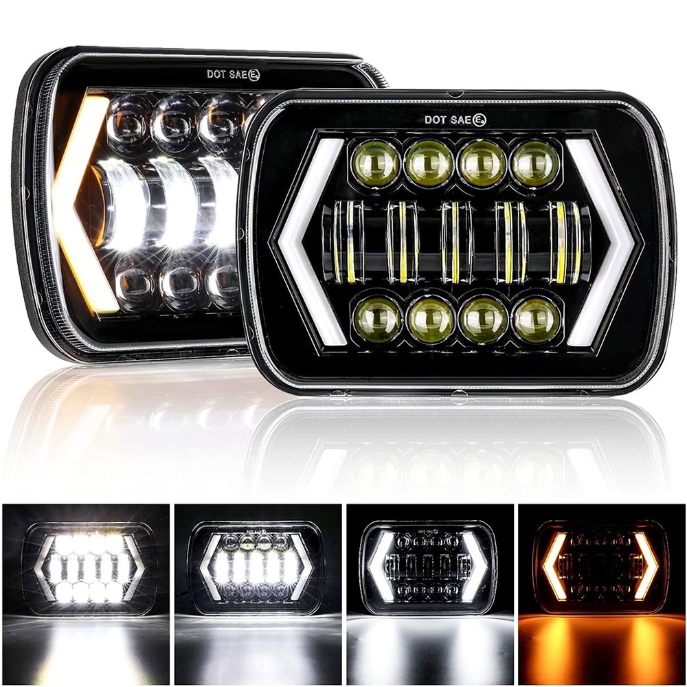 Đèn Pha LED Halo DRL Chống Nước 7X6" 5X7" Inch Cho Chevrolet Jeep Cherokee XJ Wrangler YJ