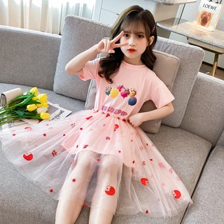 Đầm tay ngắn phối lưới cho bé gái