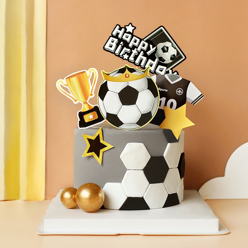Bộ Phụ Kiện Trang Trí Bánh Sinh Nhật Hình Cầu Thủ Bóng Đá Đội trophy Pentaonal star