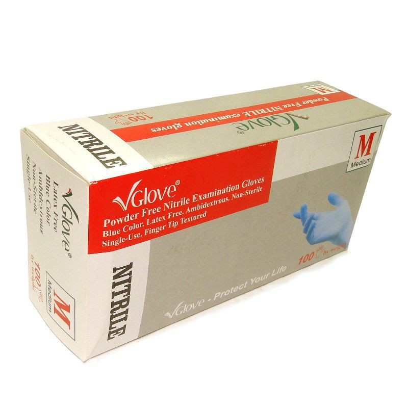 Găng tay không bột Vglove bao tay dùng trong chế biến thực phẩm, nấu ăn, thẩm mỹ, spa 2 màu trắng xanh hộp 100 cái