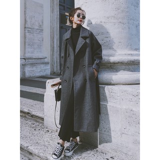 ORDER Áo khoác dạ dáng dài màu xám sang trọng