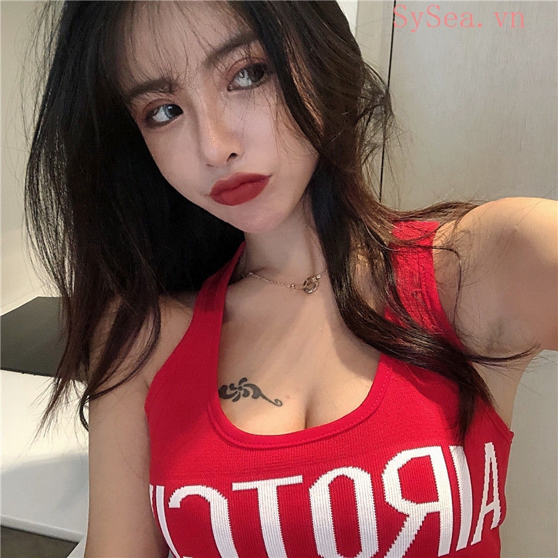 Áo Ba Lỗ Cộc Tay Dáng Ôm Hở Eo Quyến Rũ Họa Tiết Chữ Thời Trang Mùa Hè Kiểu Hàn Dành Cho Nữ Sinh