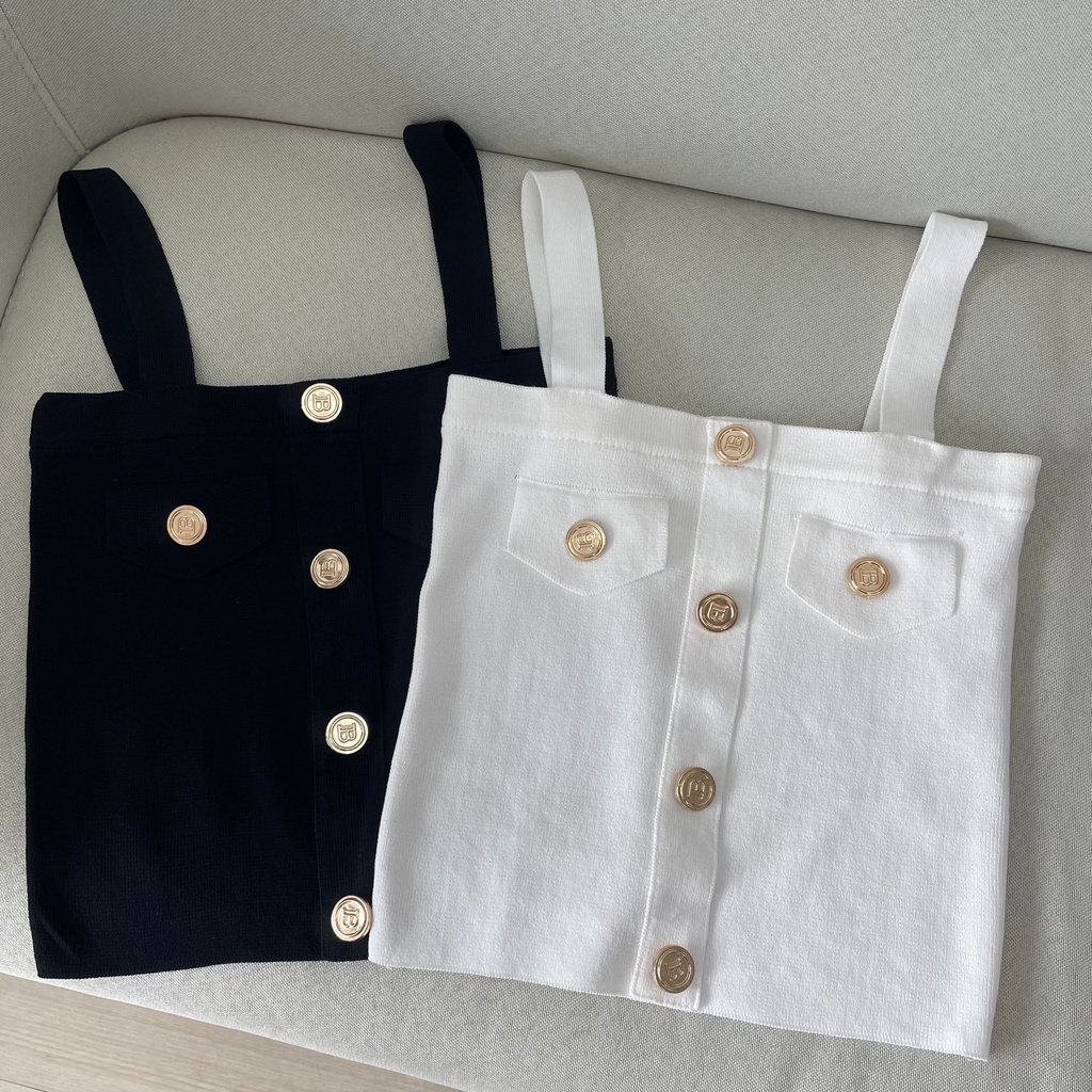 DUNEA Áo Tank Top Dệt Kim Cài Nút In Chữ Quyến Rũ Thời Trang Cho Nữ