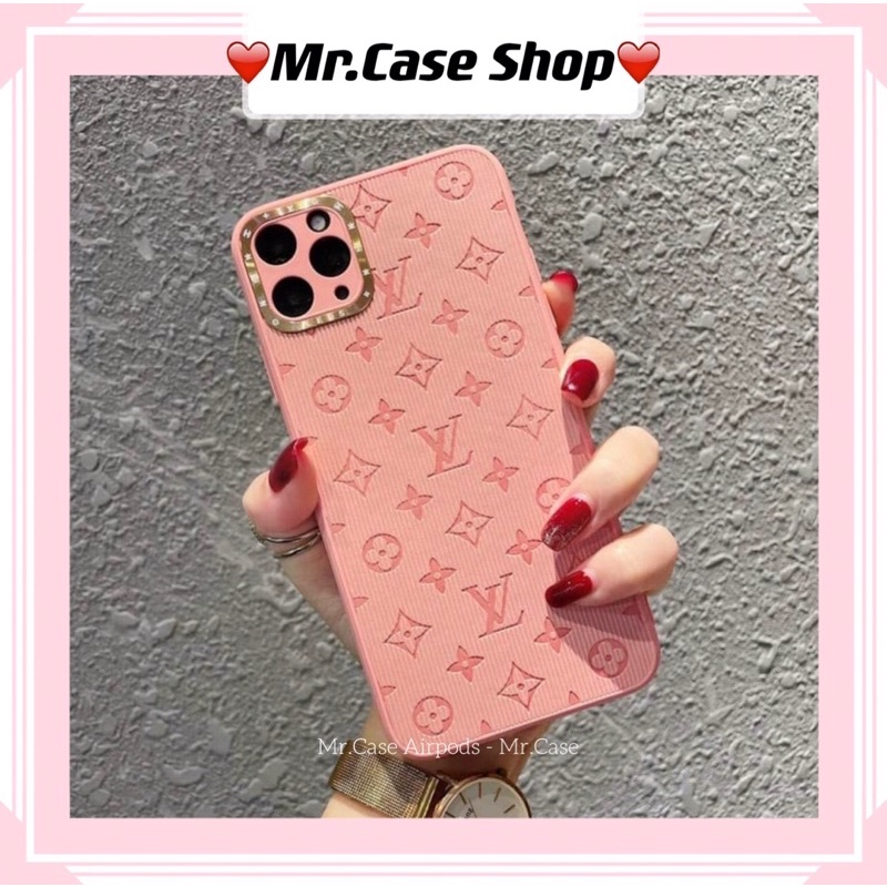 Ốp Điện Thoại Bằng Da Dập Nổi Họa Tiết LV Màu Hồng Cho Iphone - Mr.Case