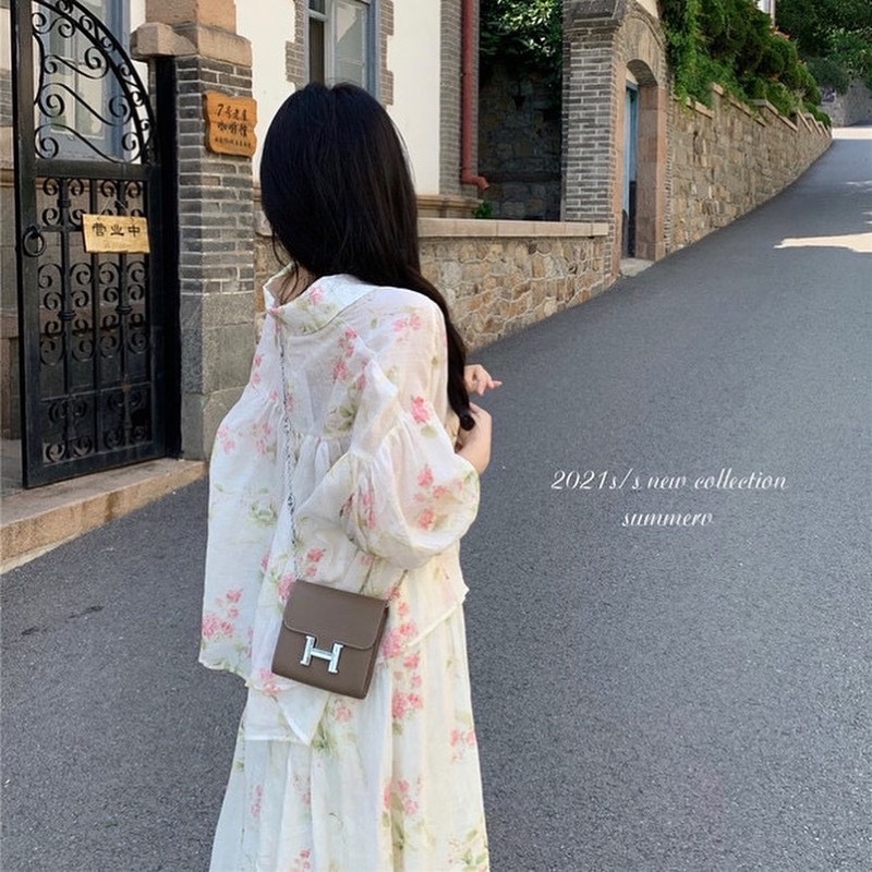 Set áo sơmi váy hoa dáng dài ulzzang