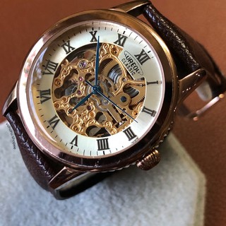 Đồng hồ cơ nam automatic và cót tay dây da thương hiệu Aureole classic Nhật Bản