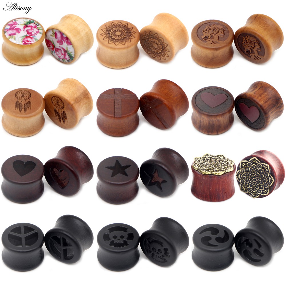 2 Khuyên Nong Tai Bằng Gỗ 10-20mm Cá Tính