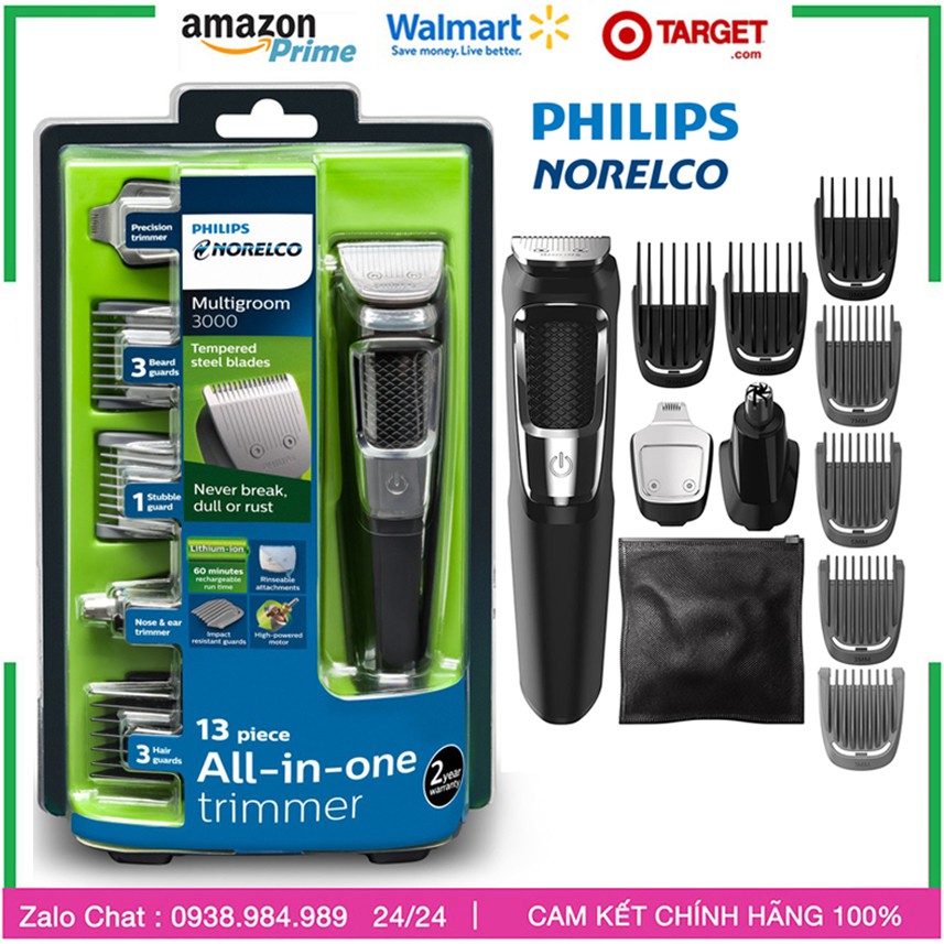 [Sale giá sỉ] Tông Đơ Philips Norelco MG3750 Multigroom 3000, 13 Phụ Kiện Đầu Cắt