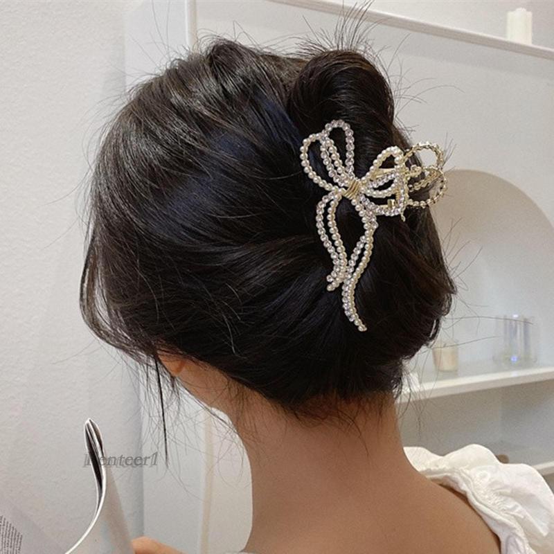 [Fenteer1] Kẹp Tóc Móng Vuốt Đính Nơ Chống Trượt Thanh Lịch Cho Tóc Dày