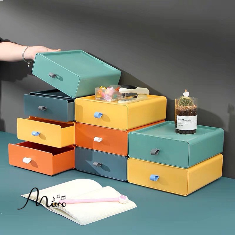 Kệ ngăn kéo đa năng MORANDI, hộp đựng đồ phong cách Hiện đại 4 màu có thể xếp chồng thành tủ đặt bàn mini