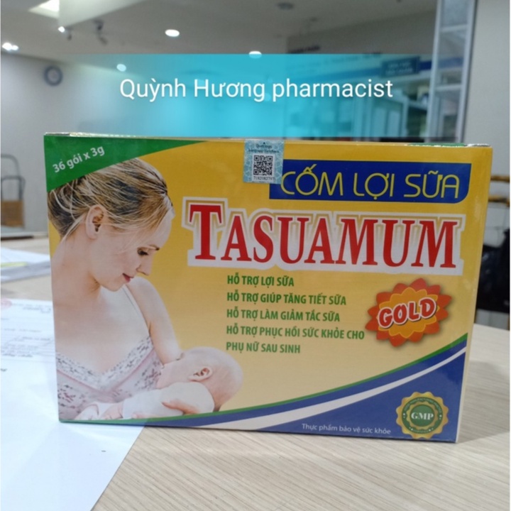 Cốm lợi sữa TASUAMUM hộp 36 gói.