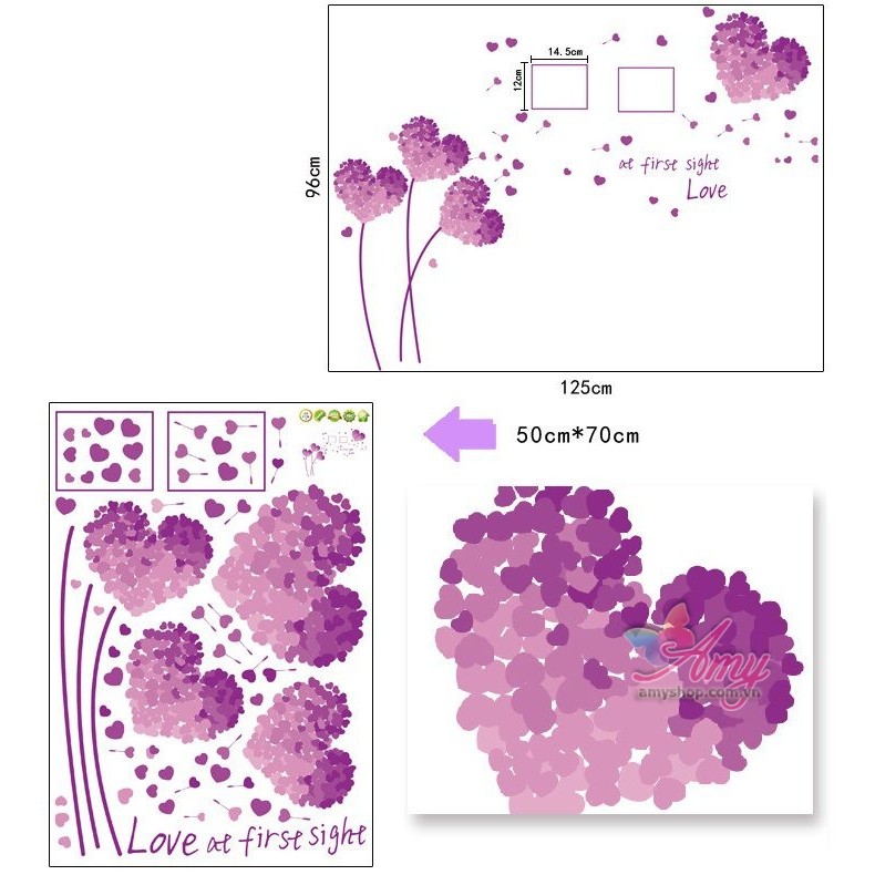 (FREESHIP 50k) Hình dán tường decal trái tim màu tím - DH050 - decal amyshop