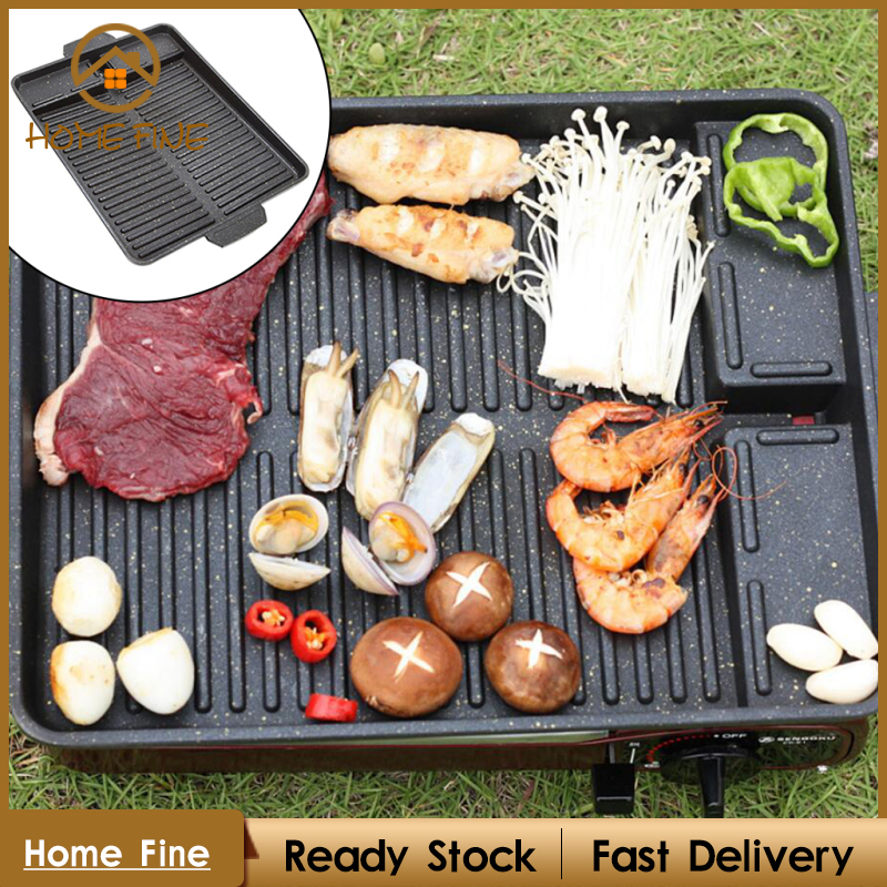 Chảo Nướng Bbq Chống Dính Tay Cầm Hình Vuông Bằng Nhôm Phong Cách Hàn Quốc