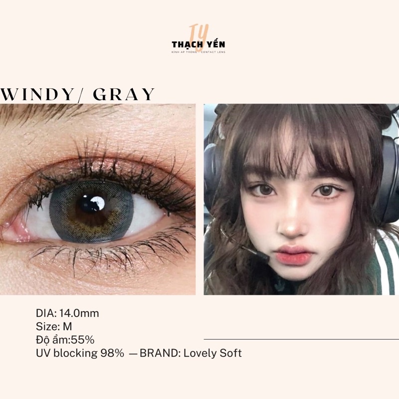 Kính Áp Tròng Windy Gray Lens Xám Cận 0-10 Độ