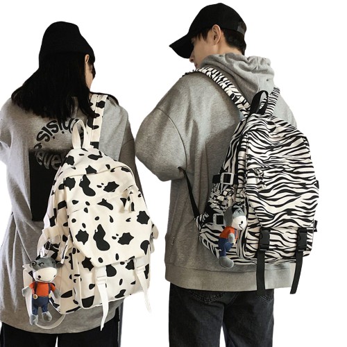 Balo ULZANG phong cách thời sinh viên.học sinh hoạ tiết bò sữa/ngựa vằn  cá tính -HOTTRED nhất hiện nay BL 615 bò sữa