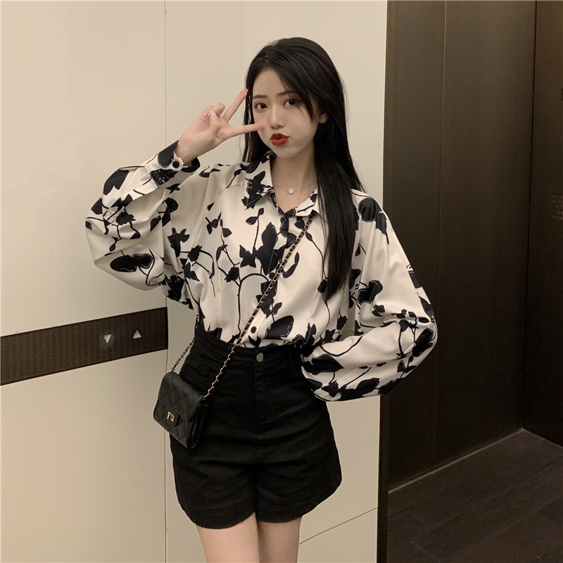 Áo Sơ Mi Tay Dài Họa Tiết Hoa Phong Cách Hàn Quốc Cổ Điển Thời Trang Xuân Thu Mới Cho Nữ
