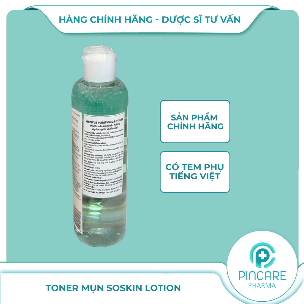 Toner se khít lỗ chân lông Soskin Gentle Purifying Lotion 250ml cho da dầu mụn - Hàng chính hãng - Nhà thuốc PinCare