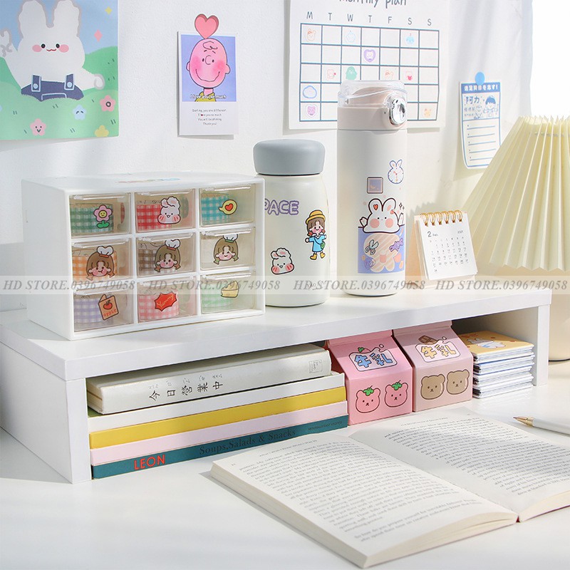 ⚡COMBO KỆ ĐA NĂNG MẪU MỚI 03 - KỆ MÁY TÍNH ĐỂ BÀN LÀM VIỆC 💝 DECOR - LẮP GHÉP 💝 MÀU TRẮNG 🌈