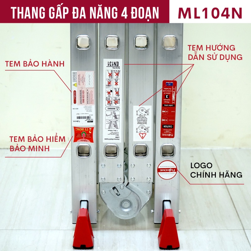 Thang nhôm gấp 4 đoạn 3.4M - 4.5M- 4.7M đa năng FUJIHOME nhập khẩu chính hãng