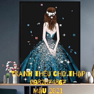 TN7089 Tranh thêu chữ thập chỉ lụa cô gái