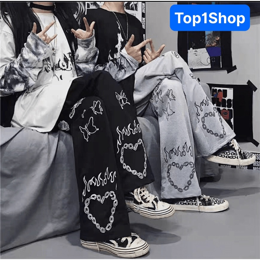 Quần jogger ống rộng nữ dáng thụng cạp cao lưng chun rút gấu in hình Trẻ Trung Năng Động