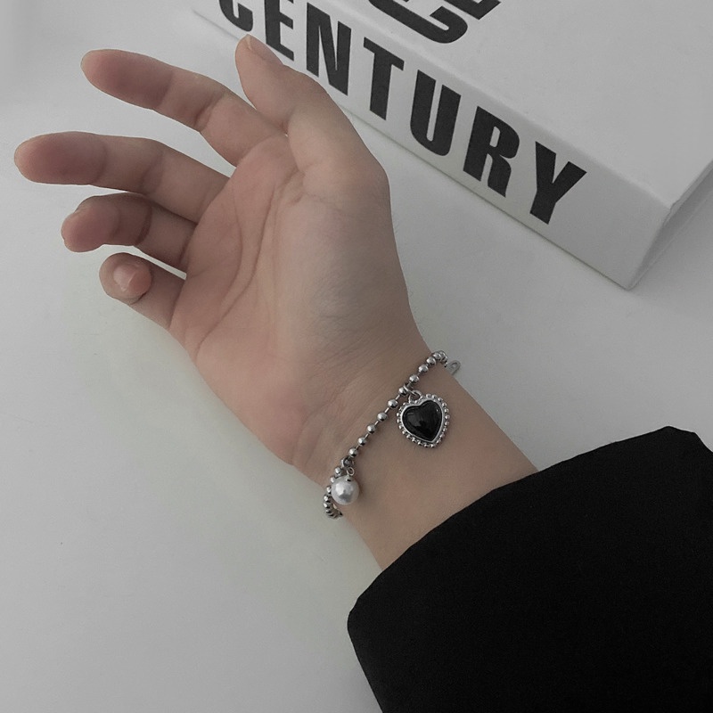 Vòng Đeo Tay Bằng Thép Titan Màu Đen Đính Ngọc Trai  191187Đồng Hồ Đeo Tay Phong Cách Hàn Quốc Cổ Điển Sang Trọng