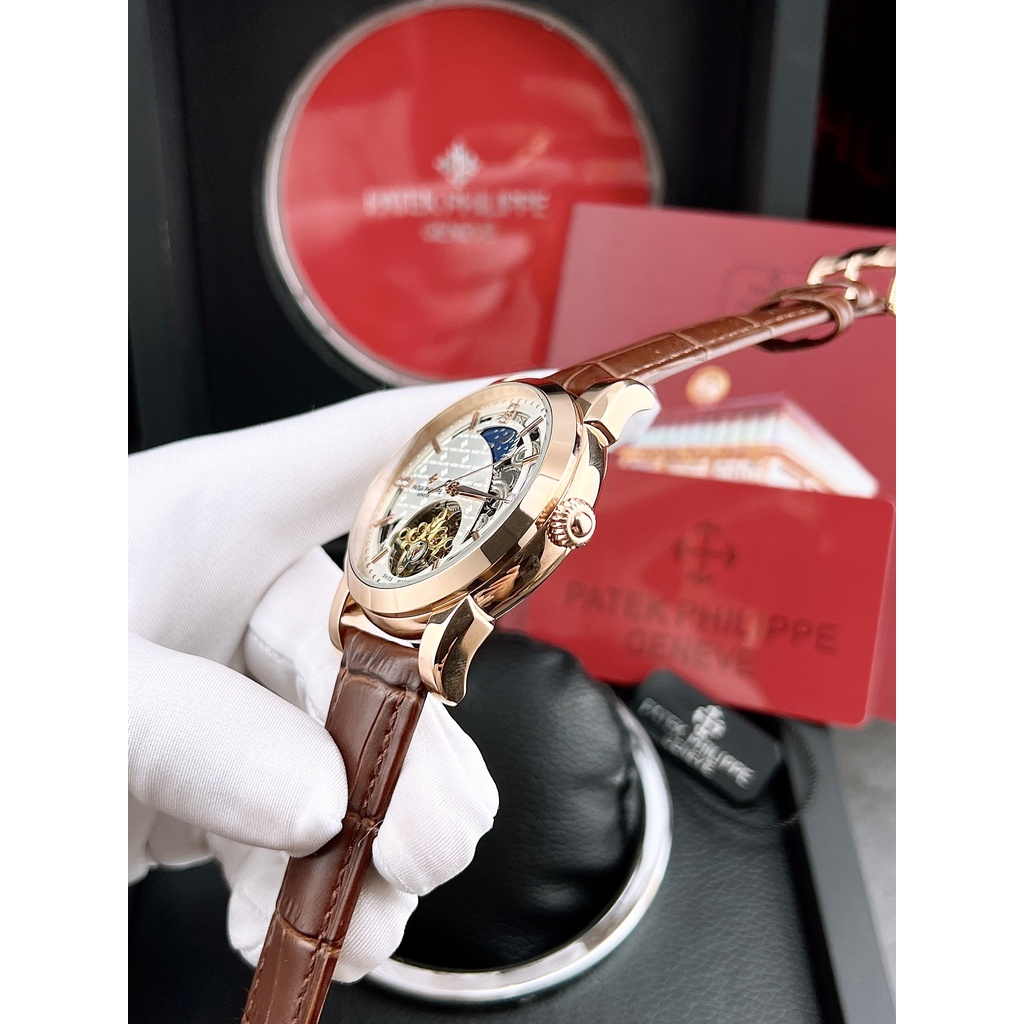 Đồng hồ nam Patek Phillipe VR 43mm máy cơ Nhật cao cấp, lộ cơ, dây da cá sấu