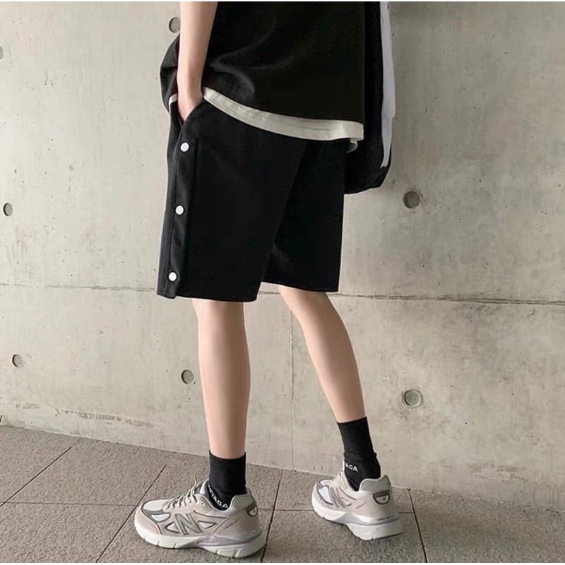 Quần Short Unisex phối cúc 2 màu đen , xám (có video)
