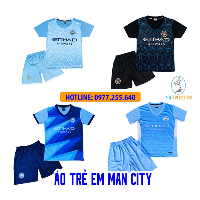 Áo Bóng Đá, Quần Áo Đá Banh Trẻ Em CLB Manchester City đủ màu, vải thun thoáng mát - Vicsport