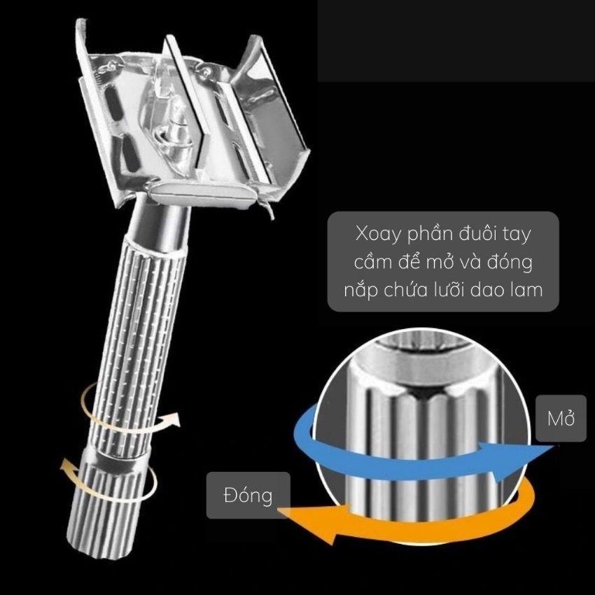 Dao Cạo Râu 2 Lưỡi Kèm Hộp Cao Cấp, Tặng Kèm 1 Lưỡi Lam, 1 Cọ Vệ Sinh, Hộp Có Gương , Inox Không Gỉ An Toàn