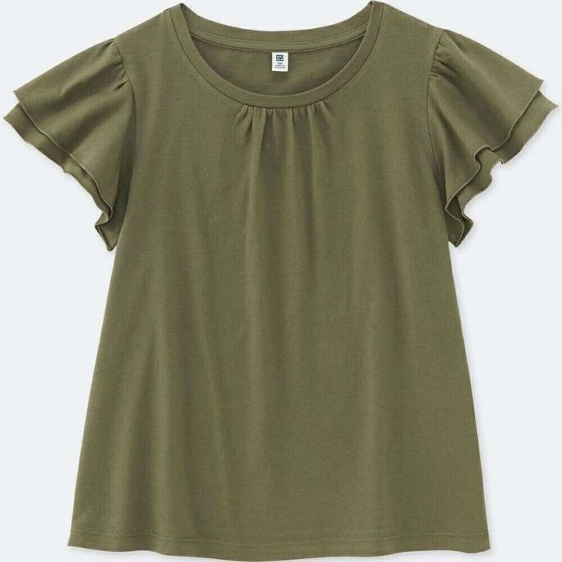 (Chính hãng) Áo thun Uniqlo bé gái tay cánh tiên pick Nhật - GIRLS RUFFLE SHORT-SLEEVE T-SHIRT  198654