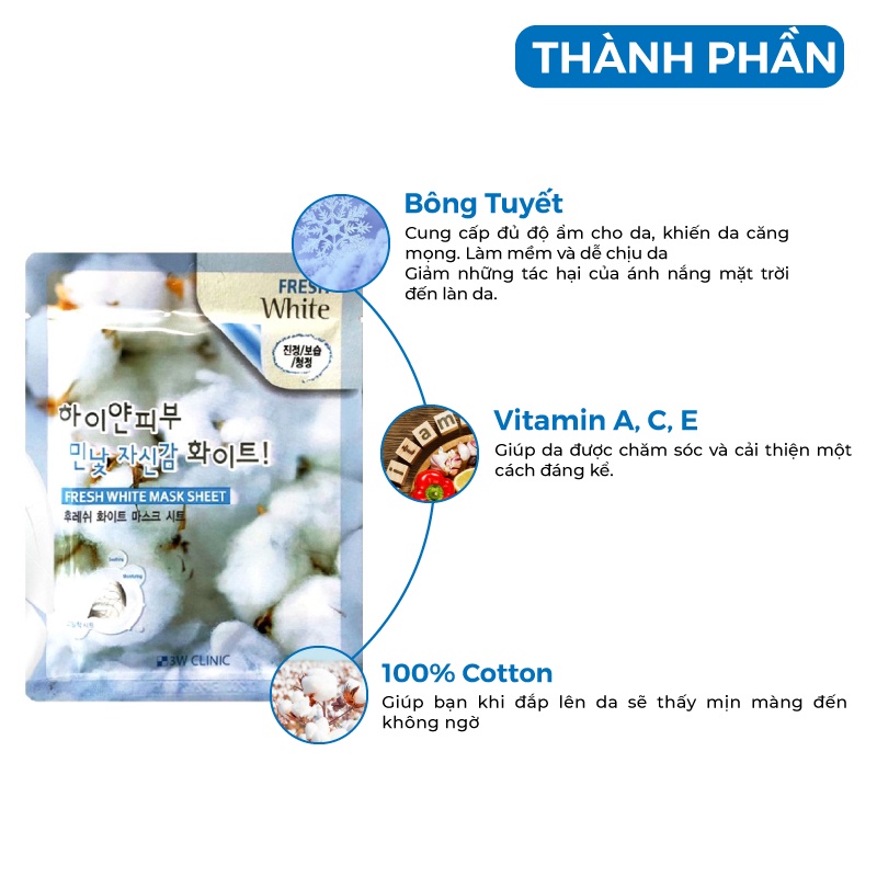 Mặt nạ giấy - Mặt nạ dưỡng da chiết xuất từ Tuyết 3W Clinic Hàn Quốc [ Combo 10 Túi / Hàng Nhập Khẩu Hàn Quốc]